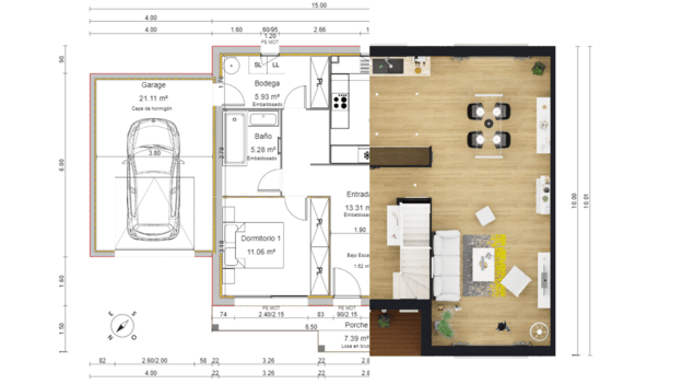 plano de una casa en 2D y 3D creado con Cedreo