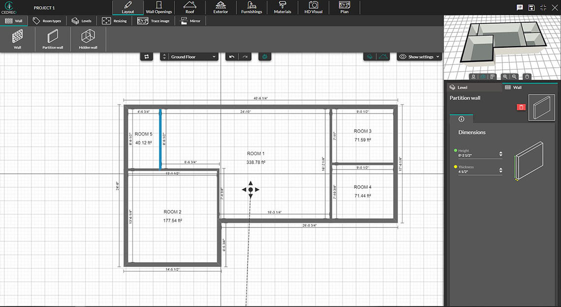 Screenshot draw walls in Cedreo