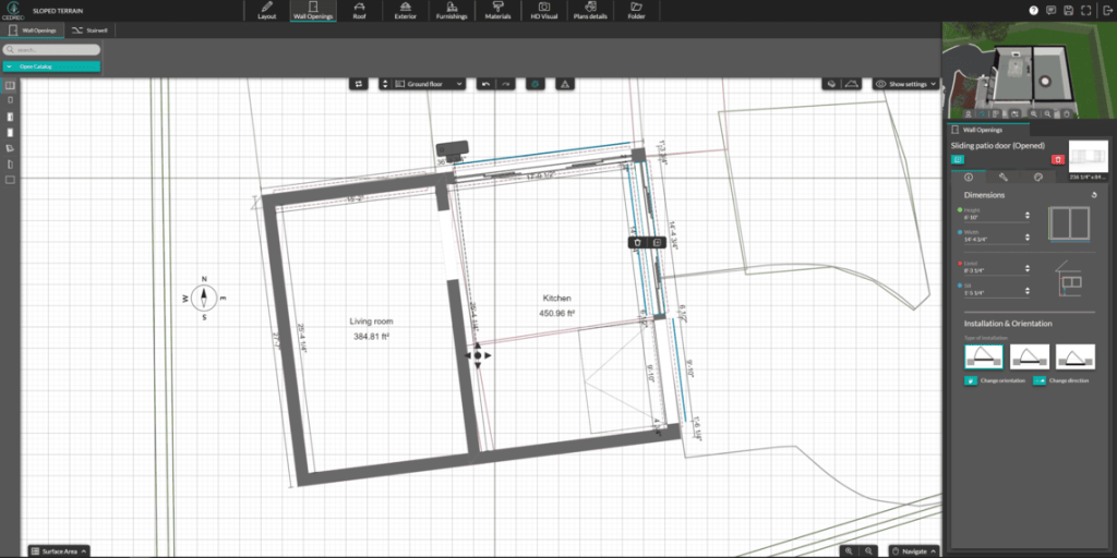 Screenshot wall openings customization in Cedreo 