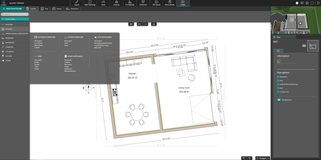 Cedreo UI shot adding symbols on a blueprint