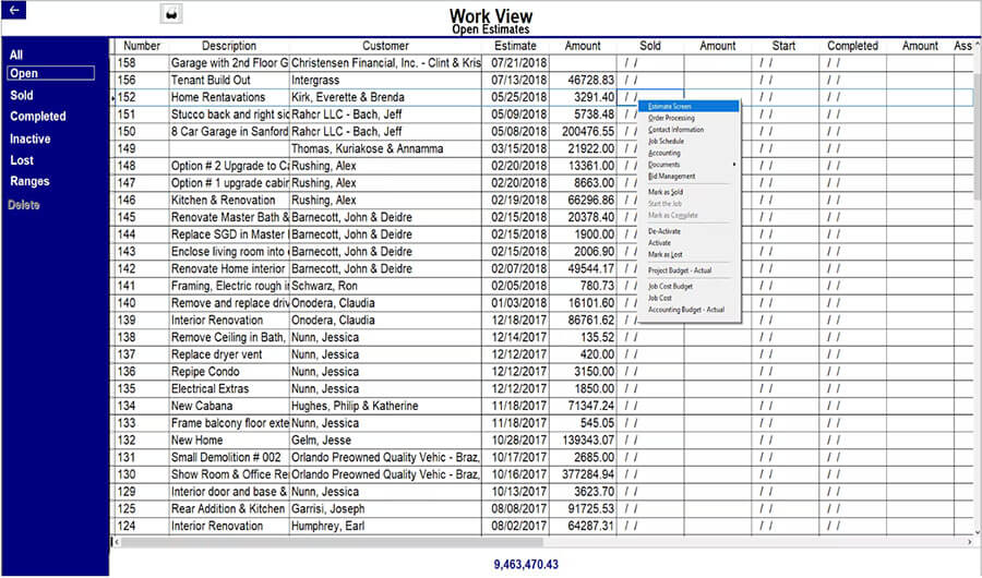 Screenshot contractor's office UI