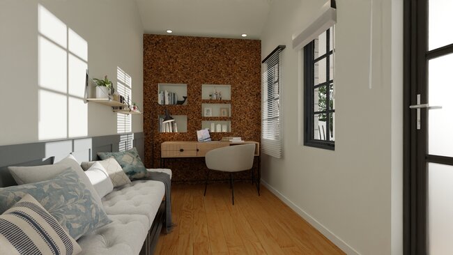 Home office with cork wall