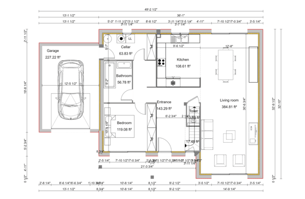 2D floor plan with dimensions