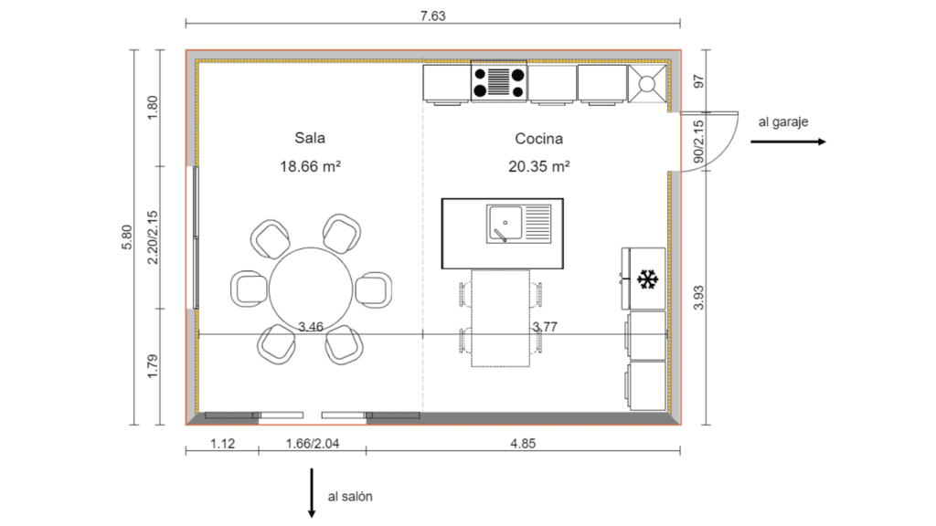 plano 2D de una cocina creado con Cedreo