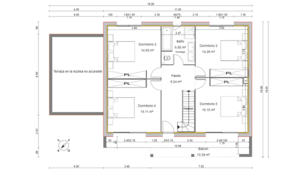 plano de planta alta en 2D de una casa creado con Cedreo