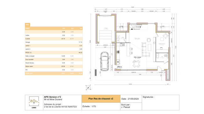 présentation plan 2d et tableau de surface créés avec Cedreo