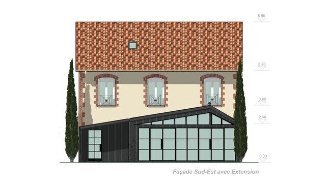 plan de façade d'une maison avec extension créé avec Cedreo