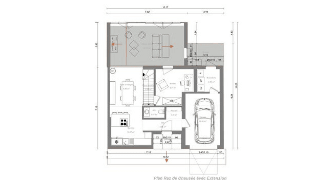 plan d'étage avec extension tracé avec Cedreo