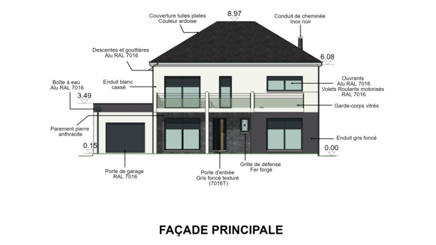 plan de façade avec annotations