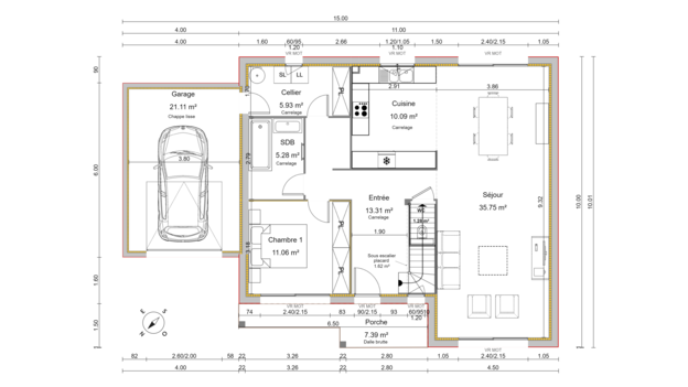 plan maison cmi avec cotes et annotations