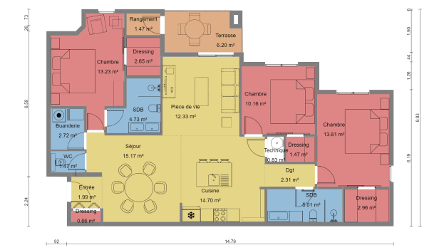 plan appartement 3 chambres