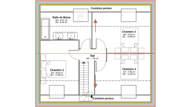 plan 2D des combles