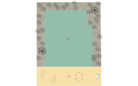 2D plan of a garden designed with Cedreo