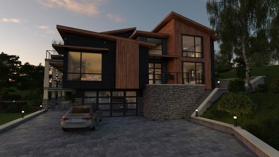 Visualisation 3D d'une maison contemporaine en bois