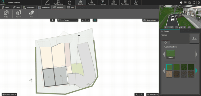 Cedreo UI shot boundaries landscape planning