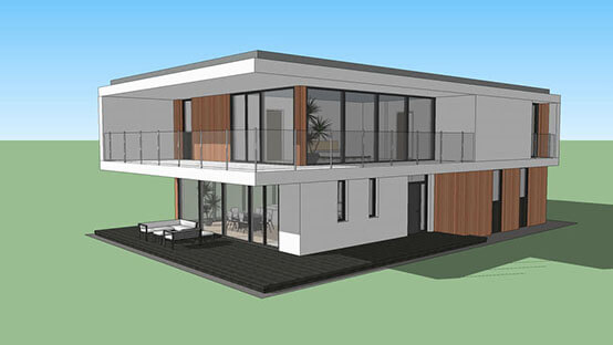 Mit Planner5D erstellte Visualisierung eines modernen Hauses