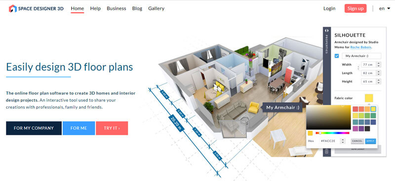 Screenshot home page Space Designer