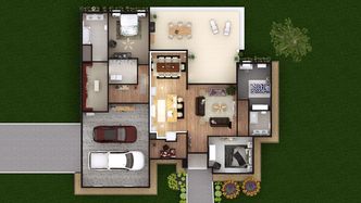 3D Floor Plan Top View with Exterior Details