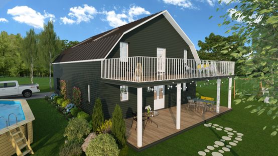 3D rendering of Barndominium created with Cedreo