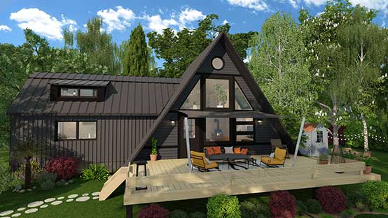 3D render of a small Home with Attic Floor Plan designed with Cedreo