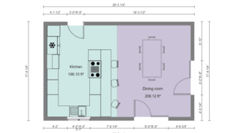 open kitchen with dining room 2D plan