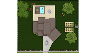 3D site plan with all structures generated with Cedreo