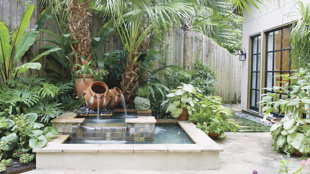 mediterranean garden with fountain